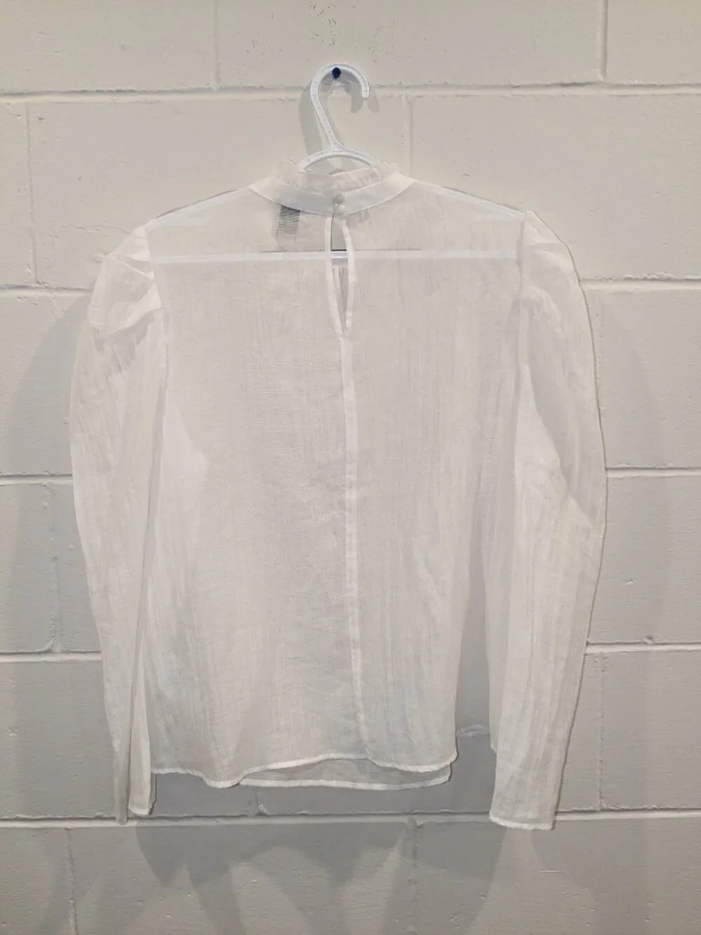 Maeve Anthropologie Sheer Mock Neck Long Sleeve Gauze Blouse Large Puff Romantic